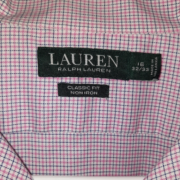 Lauren Ralph Lauren Classic Fit Pink/Blue Checkered Button Down Shirt size 16 - Picture 4 of 5